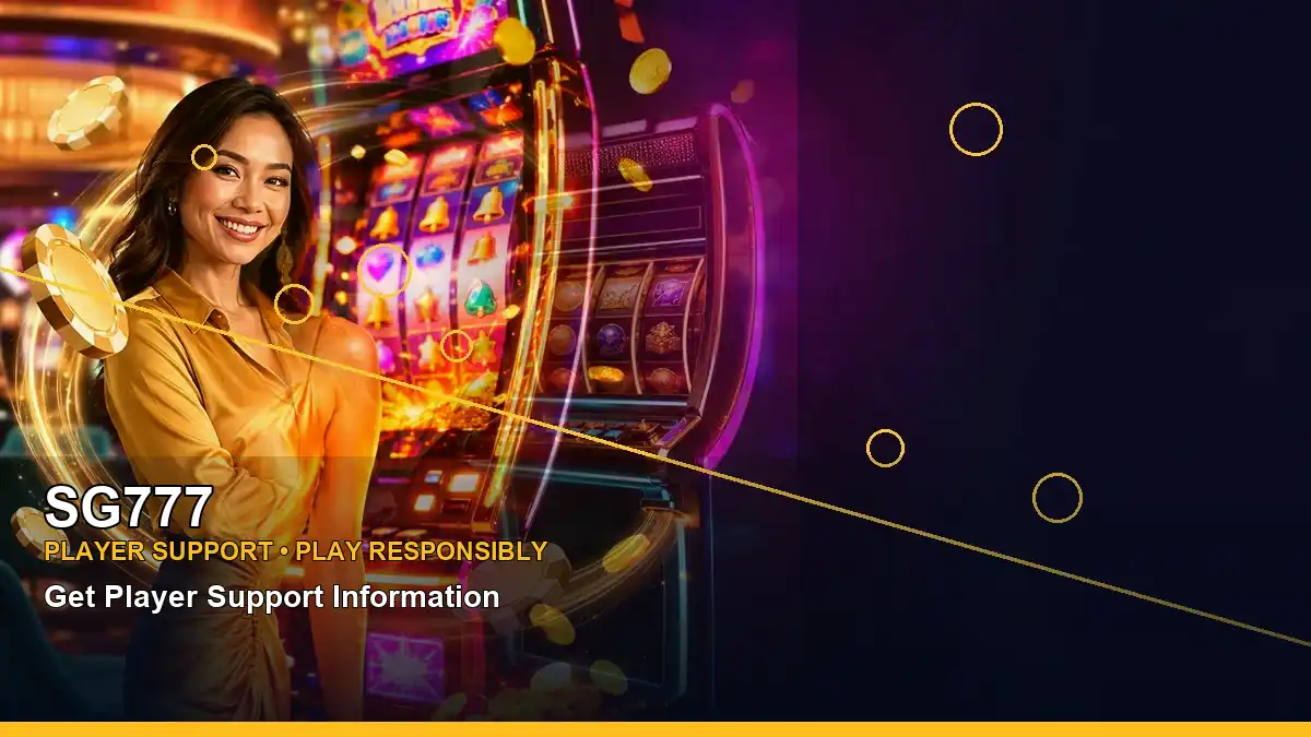 SG777 casino-style game guide image featuring an adult Filipina presenter in a left-framed layout